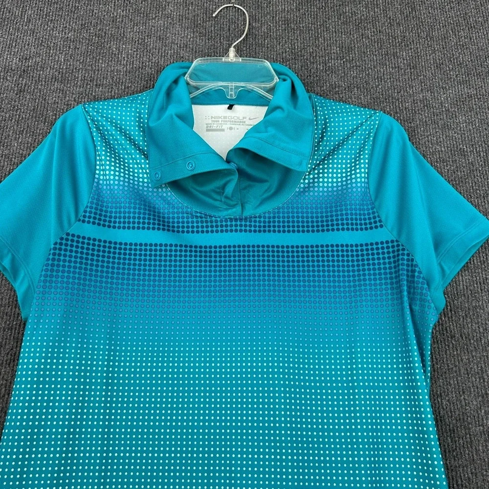 NIKE Golf Tour Performance Polo Shirt Women Medium Dri‎ Fit Blues Snap Neck